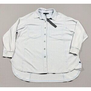 Jane Delancey 1X Light Blue Waffle Knit Long Sleeve Shirt Shacket Scallop Bottom
